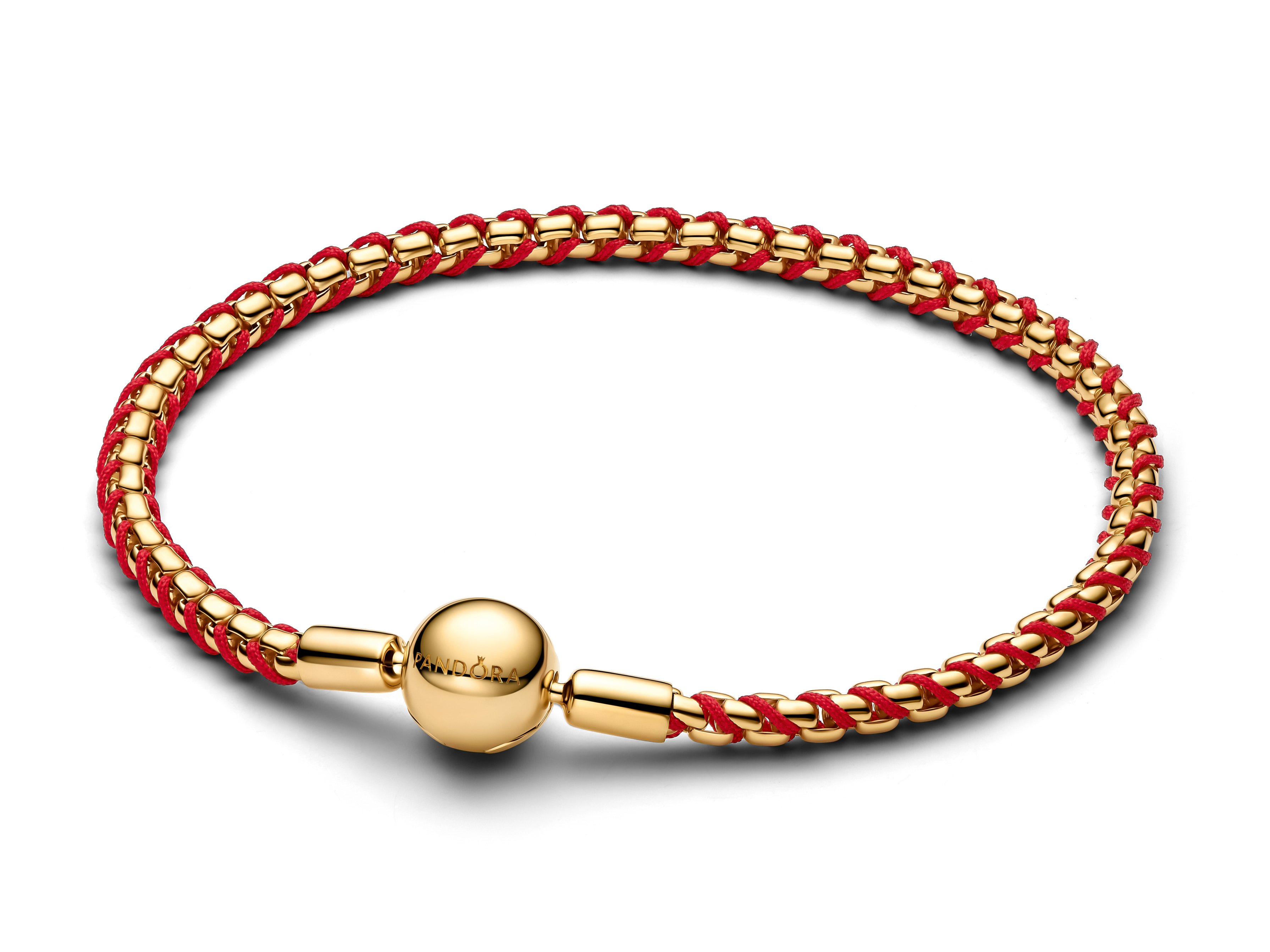 Rotes Kordel Schlangen Gliederarmband von Pandora in Gelbgold Vergoldung mit einem Durchmesser von 16 cm, ideal für elegante Looks und neue Stilakzente.