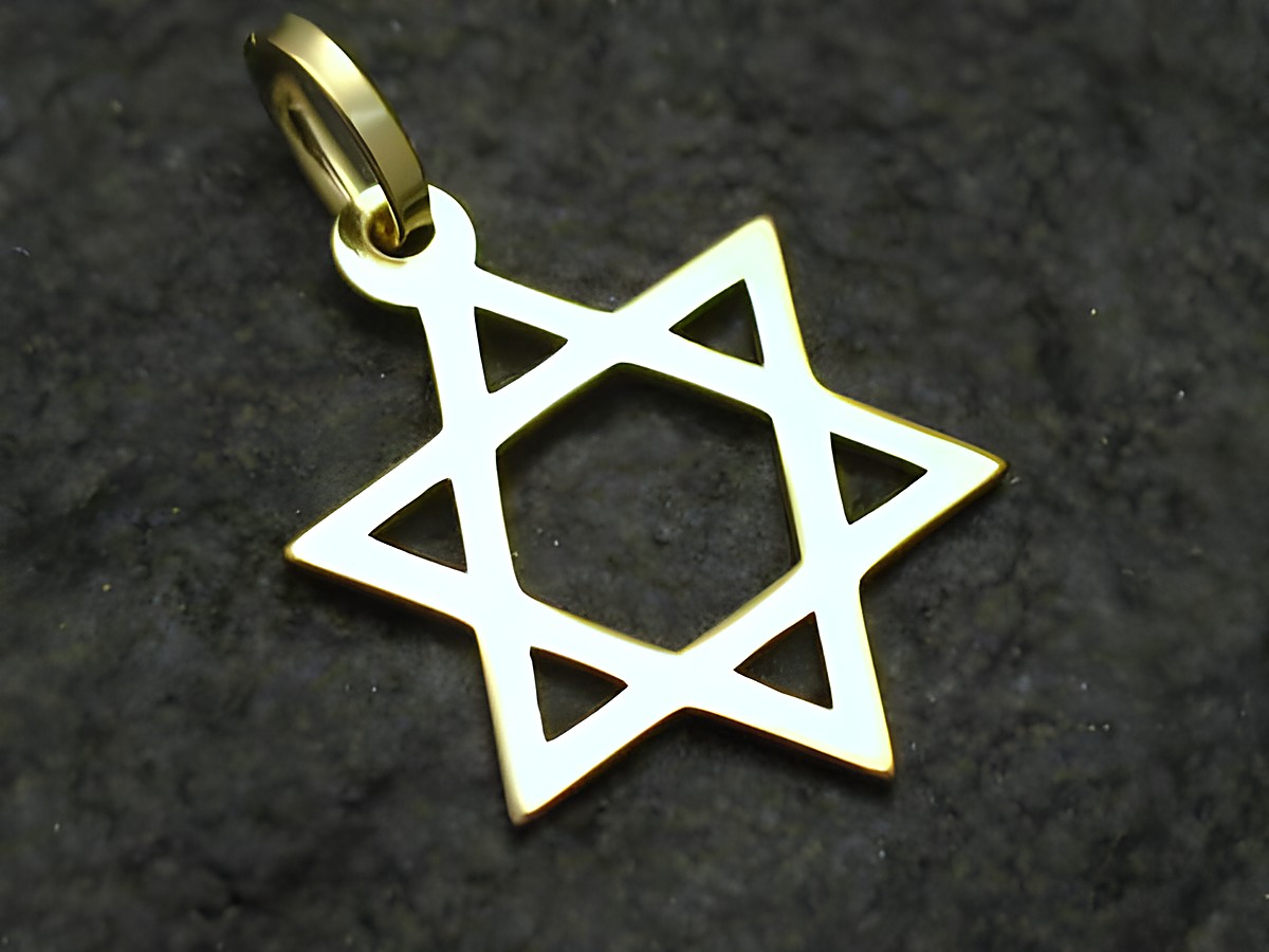 Davidstern groß - Gold 585 - Anhänger, Hersteller: Juwelier Harnisch, symbolisiert Religion und Tradition in elegantem Design, ideal als Schmuckstück oder Geschenk.