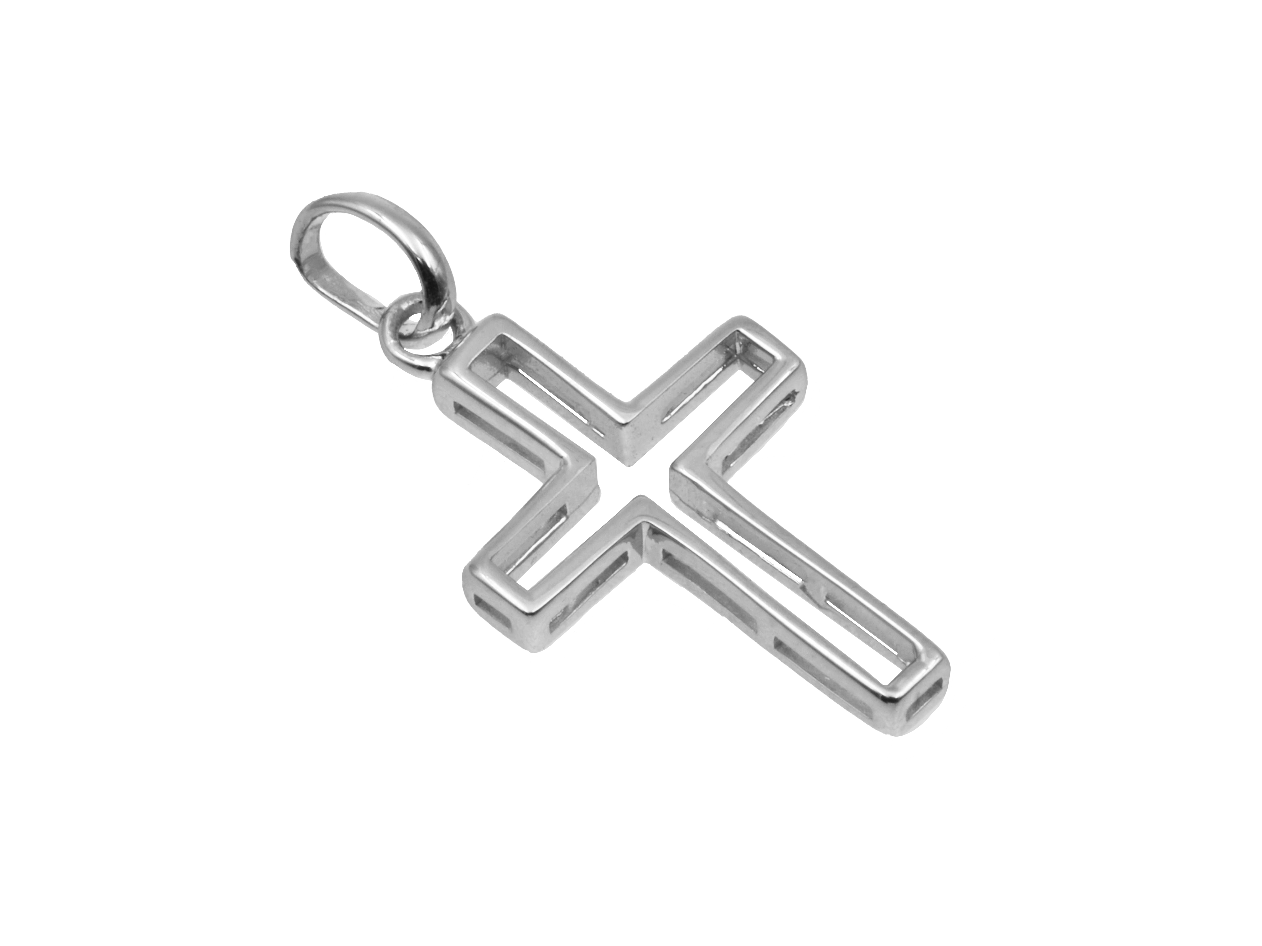 Anhänger dezentes Kreuz - Sterling Silber rhod. Anhänger dezentes Kreuz aus rhodiniertem Sterling Silber, Hersteller Juwelier Harnisch, stilvolles und modernes Design, geeignet als Schmuckstück für besondere Anlässe.