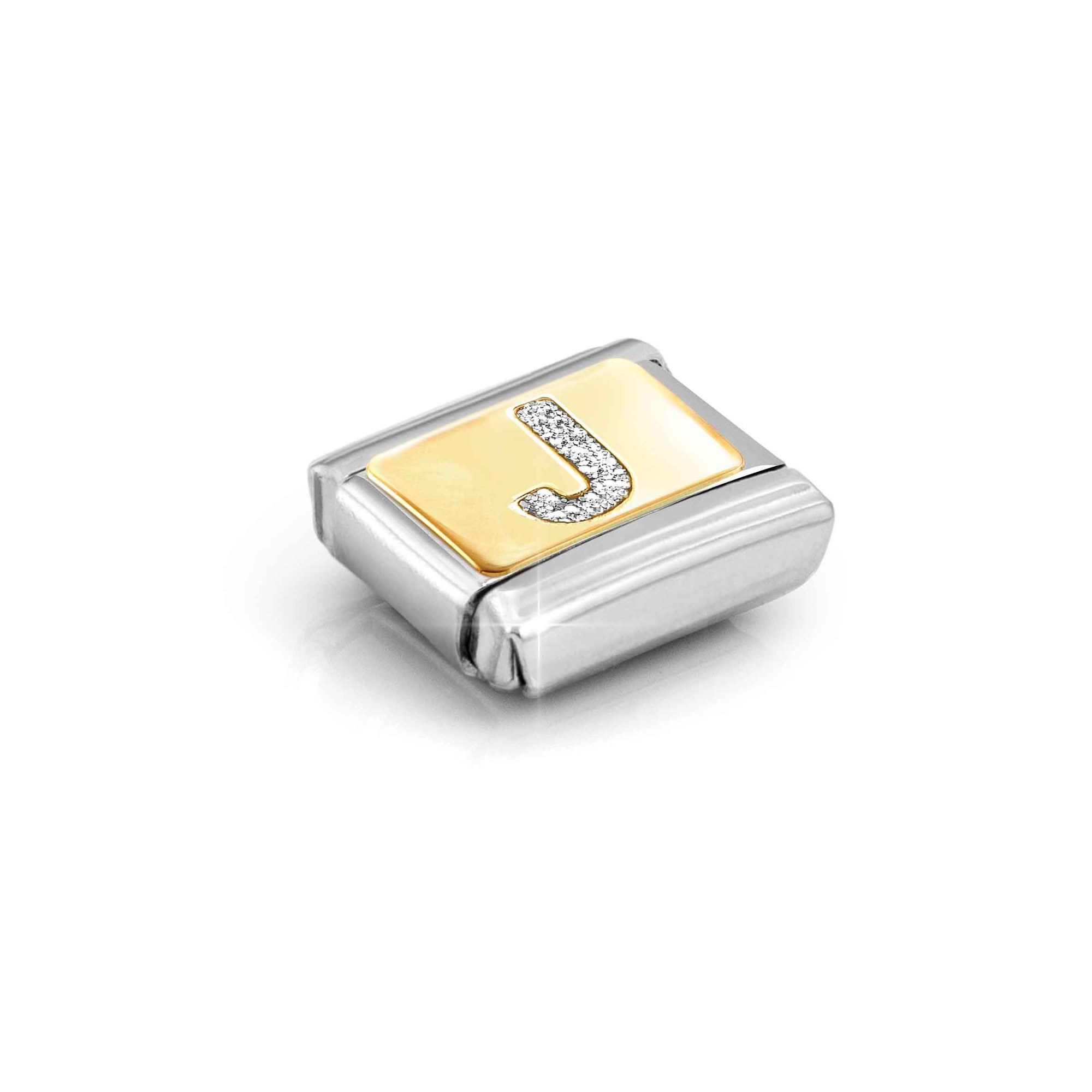 Nomination Composable Classic Charm Buchstabe J Silberglitzer - Edelstahl, Gold 750, Emaille – Ansicht 4