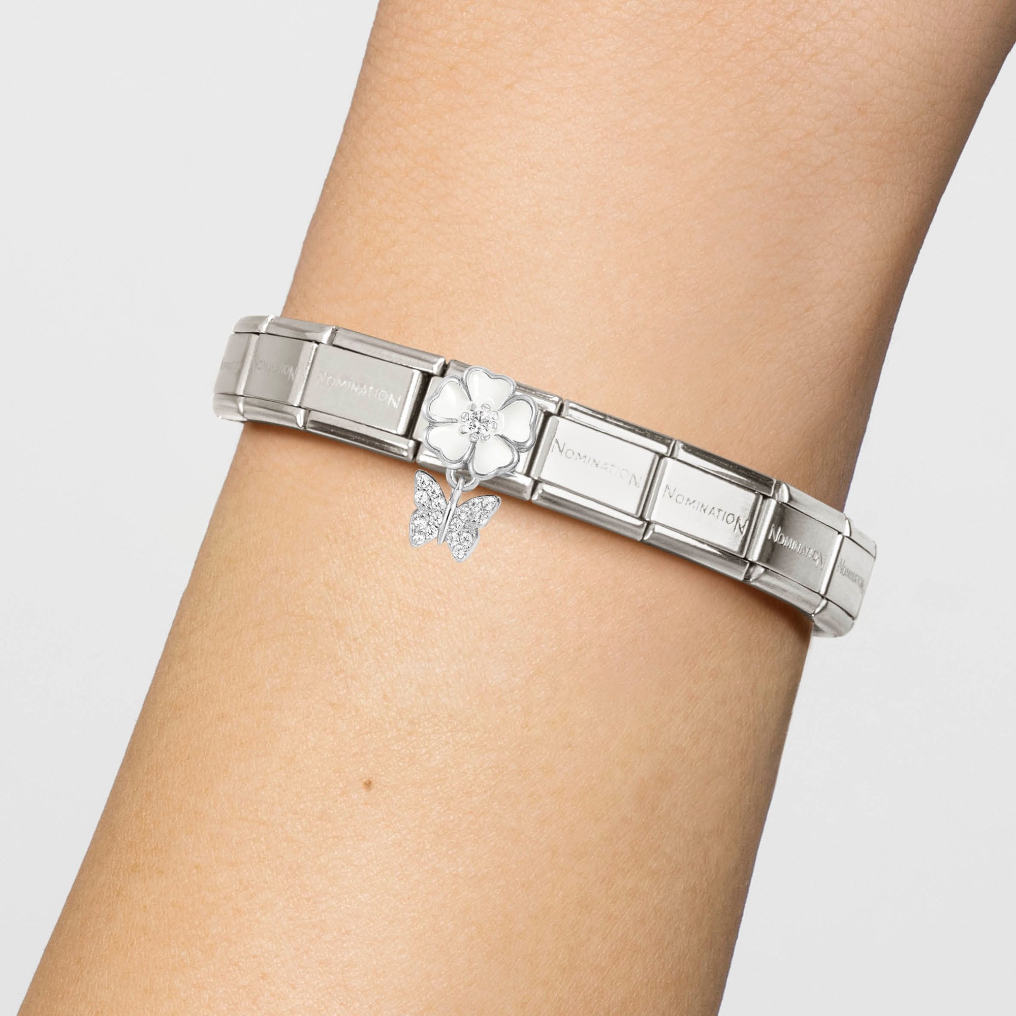 Nomination Composable Classic Charm Blume weiß Schmetterling - Edelstahl, Sterling Silber, Emaille – Ansicht 2