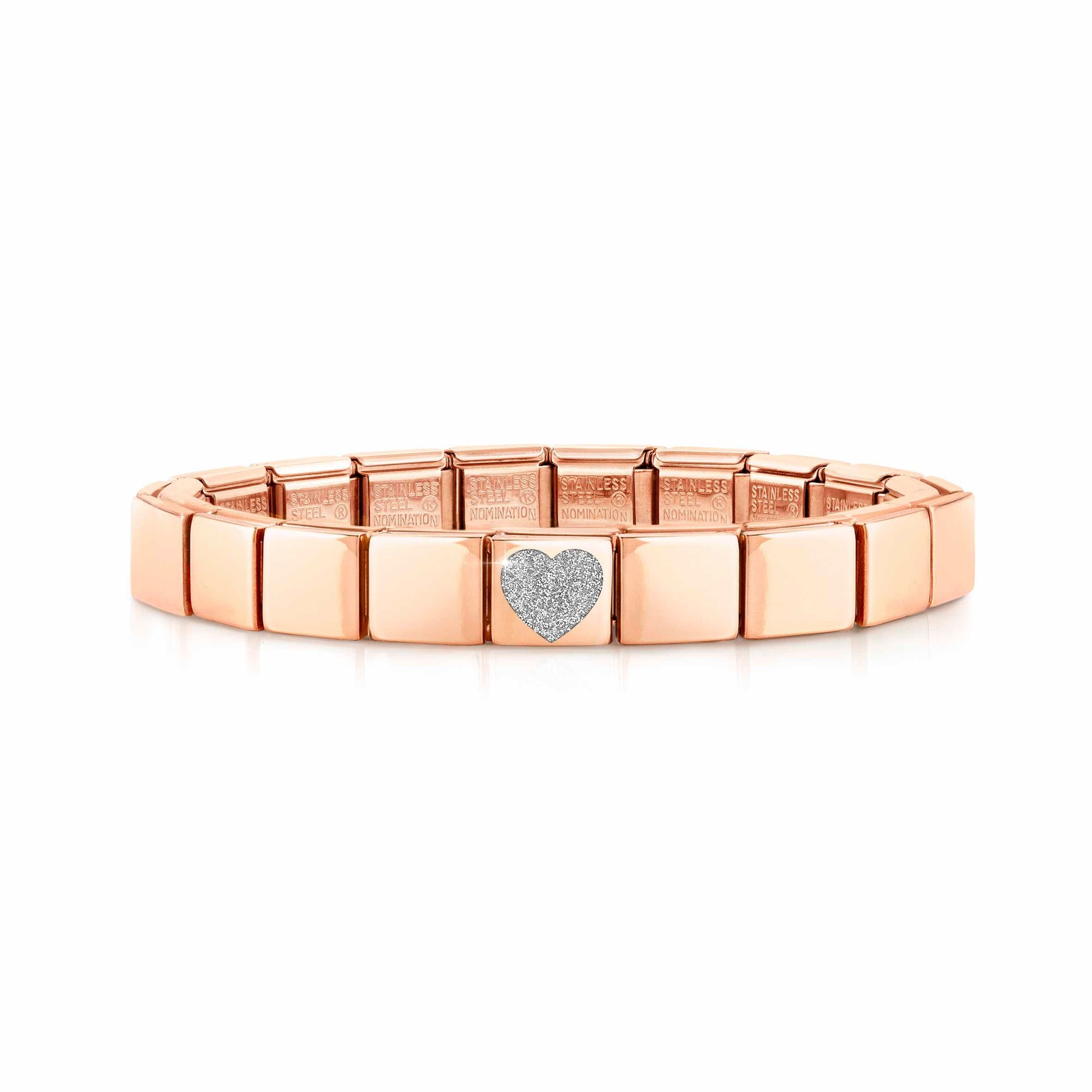 Nomination Classic GLAM Armband Edelstahl Roségold - Glitter Herz Silber