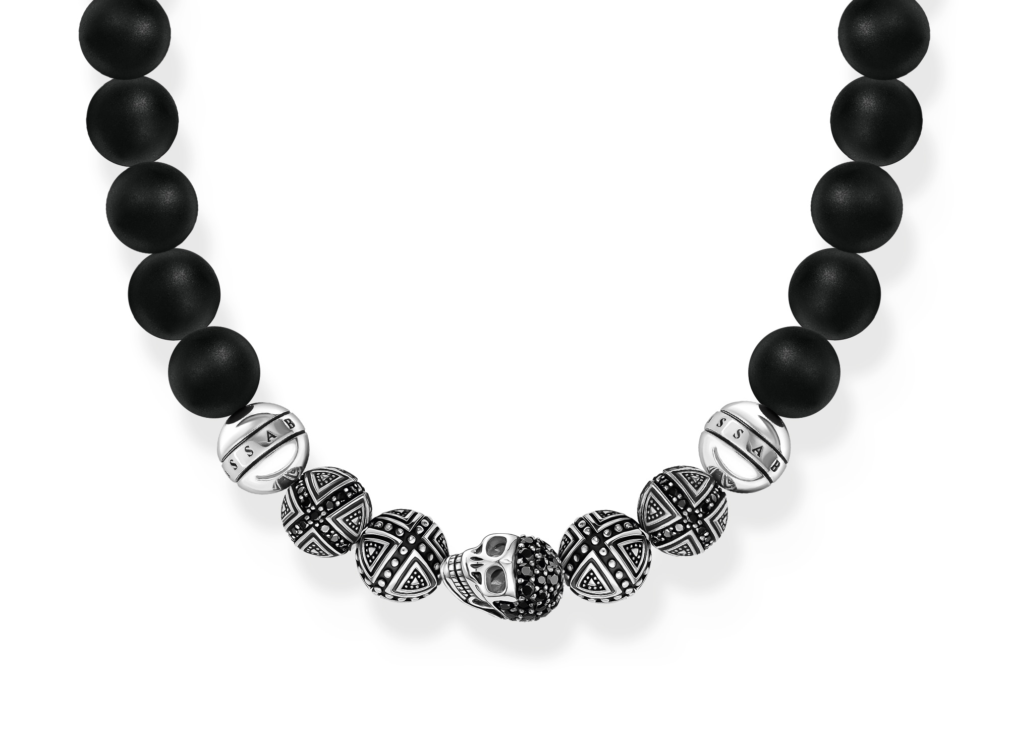 Thomas Sabo Kette KE1100-159-11-L70 in Schwarz, aus matten und verzierten Perlen, inklusiv eines lässigen Totenkopf-Elements. Perfekt für einen modernen Look.