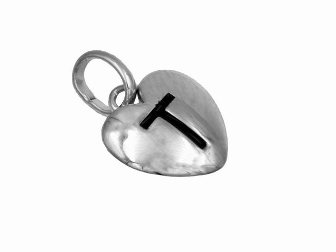 Anhänger Herz Buchstabe T aus 925 Sterling Silber, poliert und rhodiniert, ideal für Kinder, Hersteller Juwelier Harnisch.