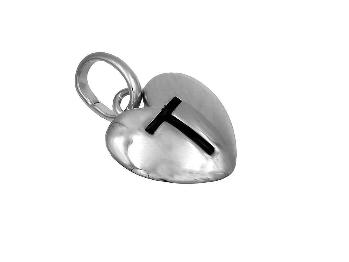 Anhänger Herz Buchstabe T aus 925 Sterling Silber, poliert und rhodiniert, ideal für Kinder, Hersteller Juwelier Harnisch.