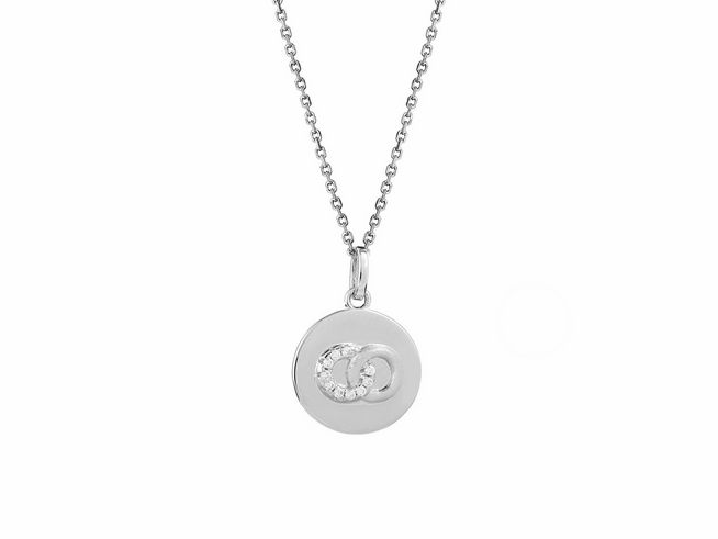 Xenox Sterling Silber Kette XS3436K mit einem eleganten Anhänger, der zwei verschlungene Ringe zeigt, in einer Länge von 40-45 cm aus der LUCKY ONES Kollektion.