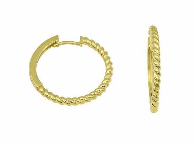 Creolen 2,2 cm Sterling Silber Gelbgold vergoldet in gekordelter Optik, Hersteller Juwelier Harnisch, bis 25 mm Durchmesser, elegantes Design für jeden Anlass.