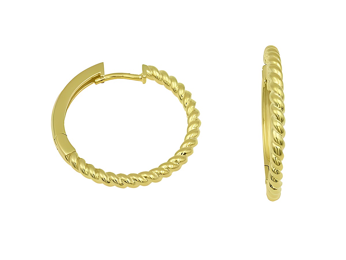 Creolen 2,2 cm Sterling Silber Gelbgold vergoldet in gekordelter Optik, Hersteller Juwelier Harnisch, bis 25 mm Durchmesser, elegantes Design für jeden Anlass.