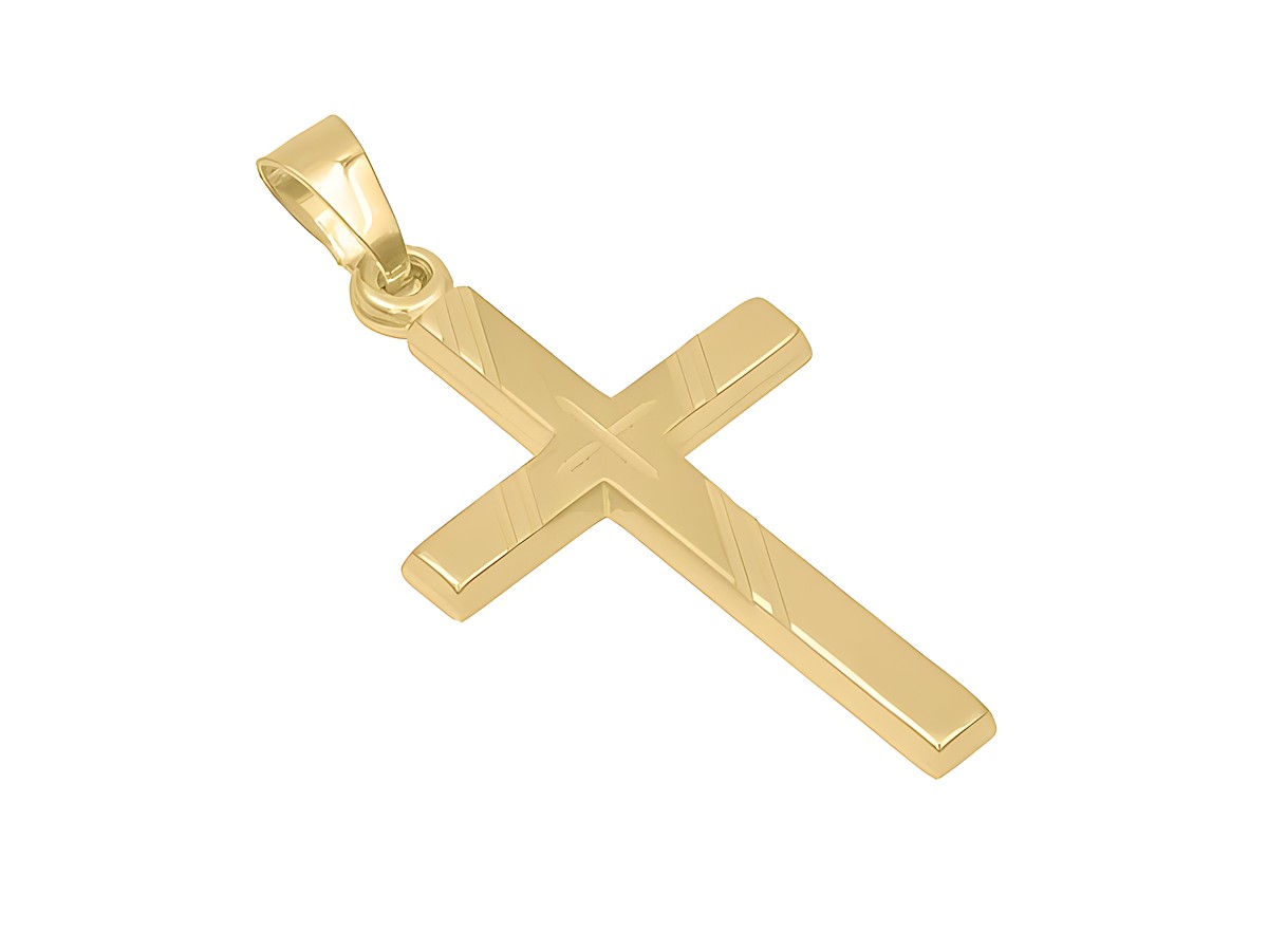 Anhänger Kreuz in Gelbgold teilmattiert und diamantiert, Hersteller Juwelier Harnisch, klassisches Design, zeitlos und elegant, ideal als Schmuckstück für besondere Anlässe.