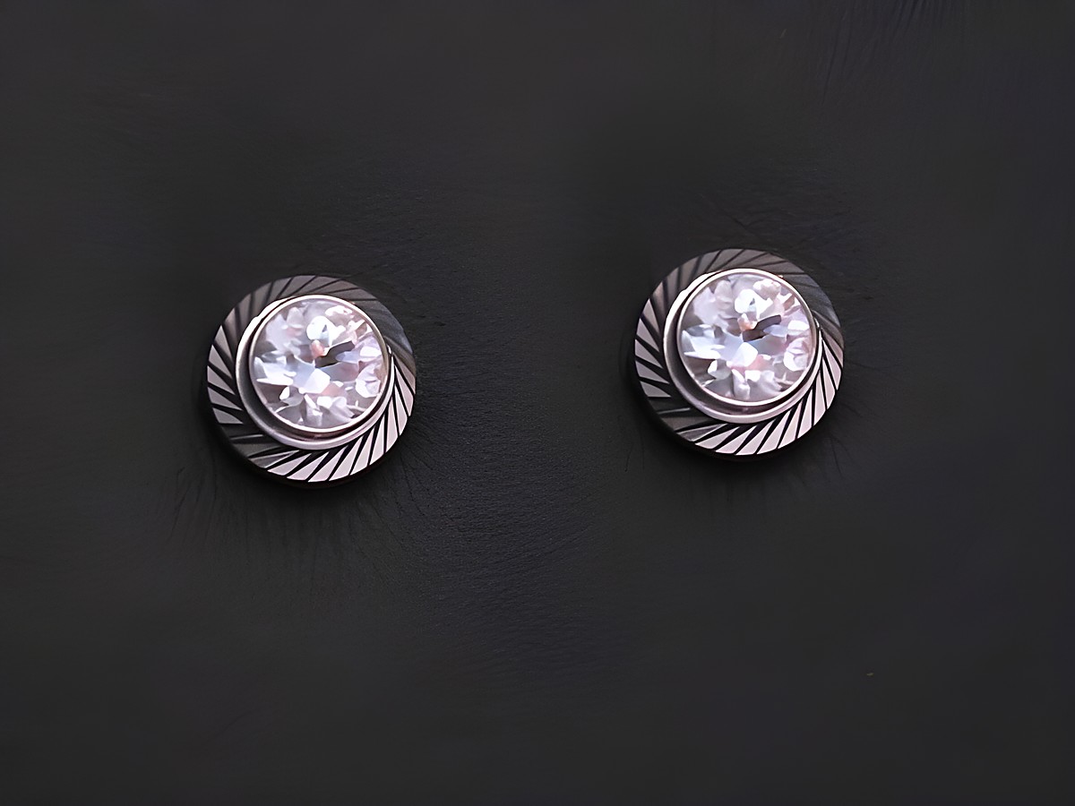Zwei elegante Gold 585 Ohrstecker mit Zirkonia von Juwelier Harnisch, das Design ist klassisch und zeitlos mit einer feinen Verzierung um den Zirkonia.