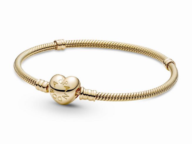 Pandora Gold 585 Armband mit Herzverschluss in 19 cm Länge, elegant geflochtenes Design mit stabilem Verschluss, ideal für besonderen Anlässe oder als Geschenk.