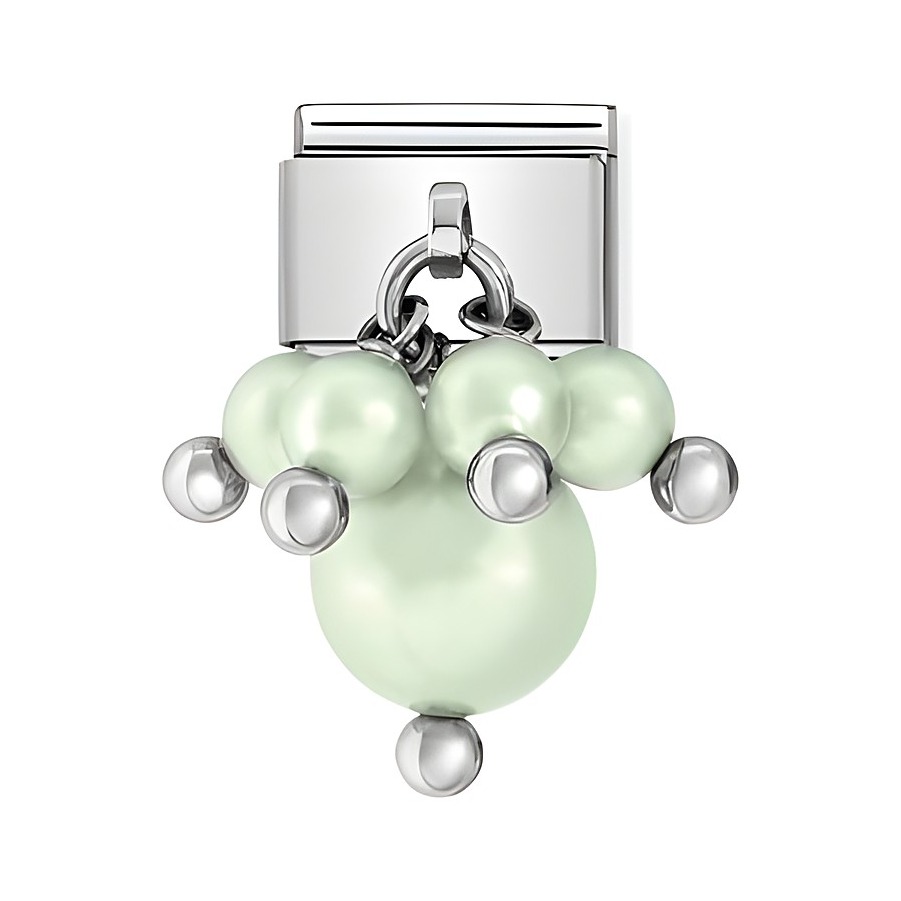Charm von Nomination Classic in pastellgrün mit glänzenden Perlen und silbernen Elementen, ideal für die individuelle Gestaltung von Armbändern.