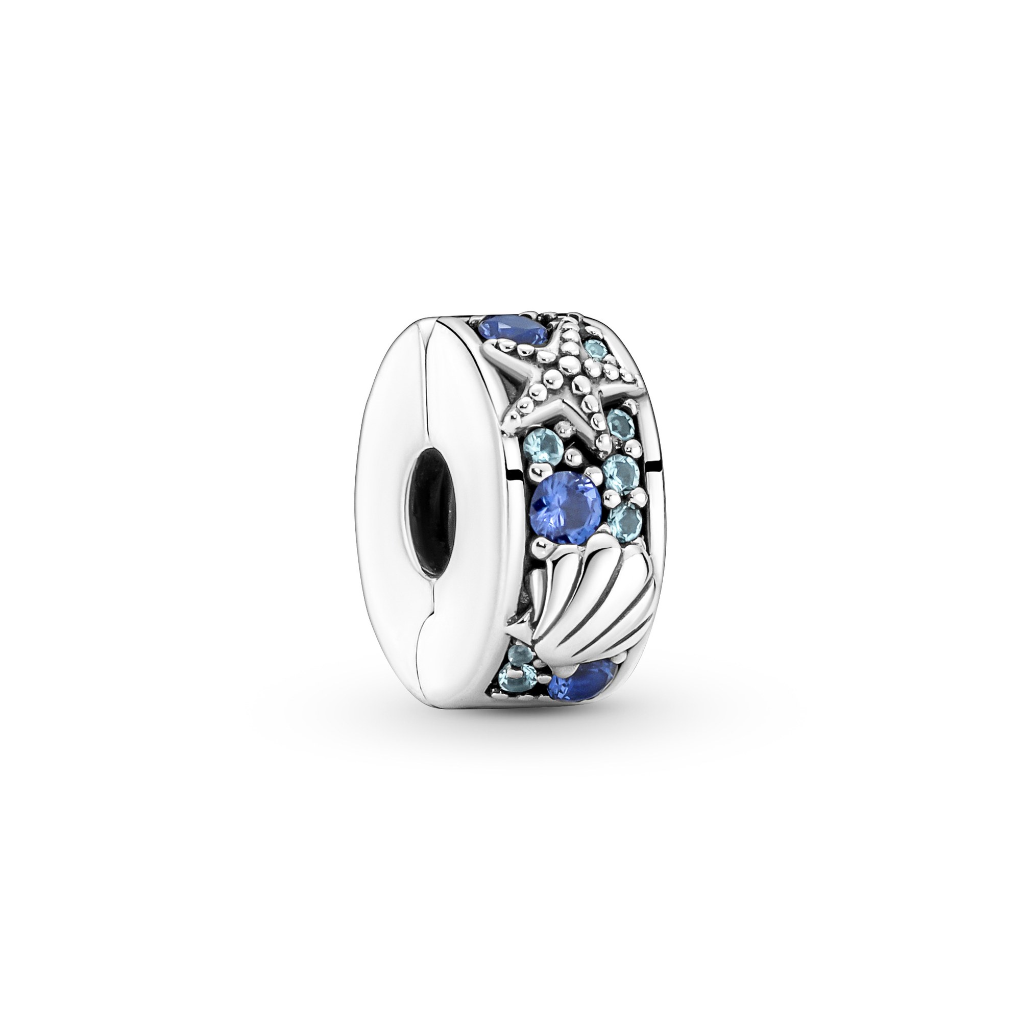 Pandora Tropischer Seestern & Muschel Clip-Stopper-Charm - Sterling Silber Crystal Blau