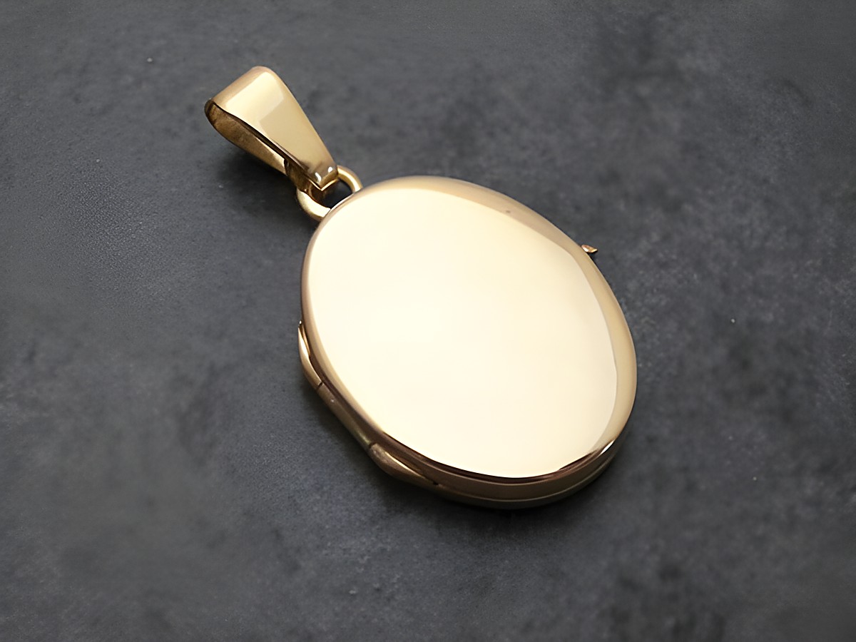Gold Medaillon - Designer Schmuckstück - 21 mm - Gold 585 - poliert - mattiert, Hersteller: Juwelier Harnisch, ovales Design, ideal für persönliche Gravuren oder als stilvolles Accessoire. – Ansicht 2