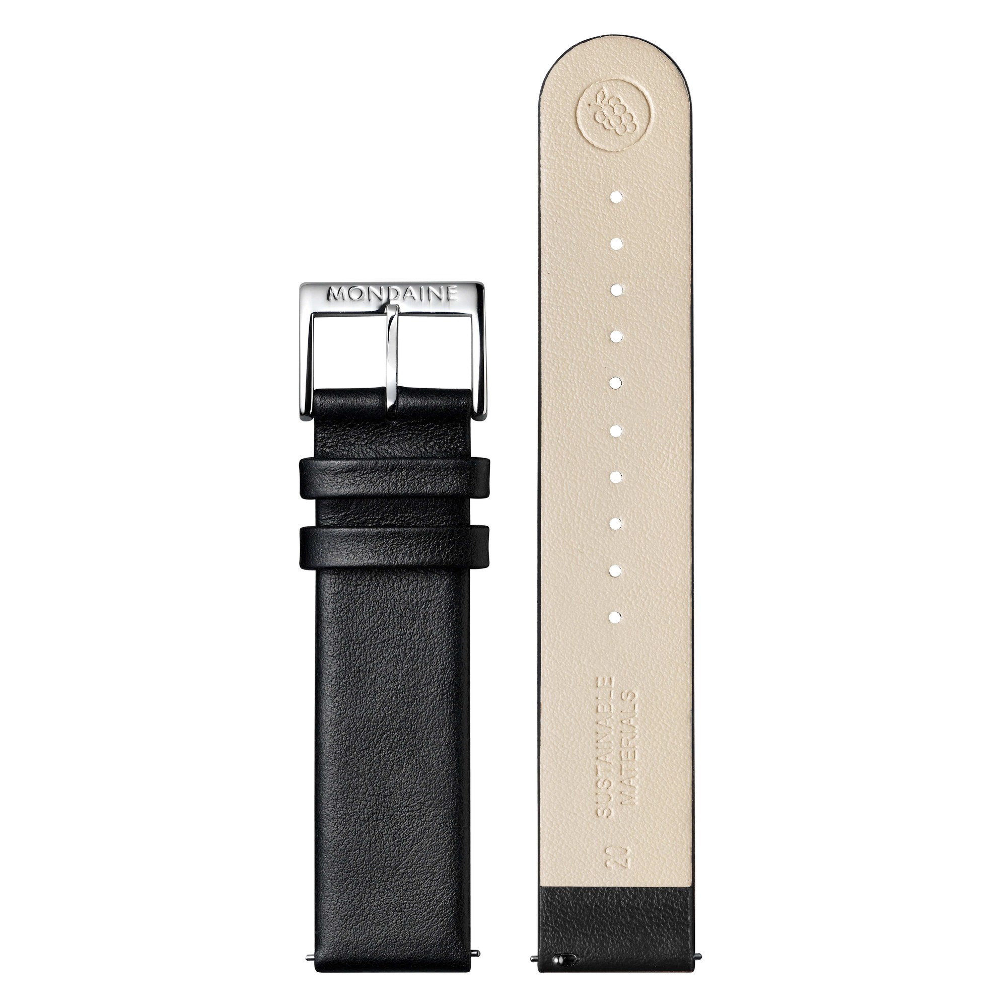 Mondaine Uhren Lederarmband FGM.3120.20Q.K - veganes Traubenleder Schwarz - 20 mm – Ansicht 2