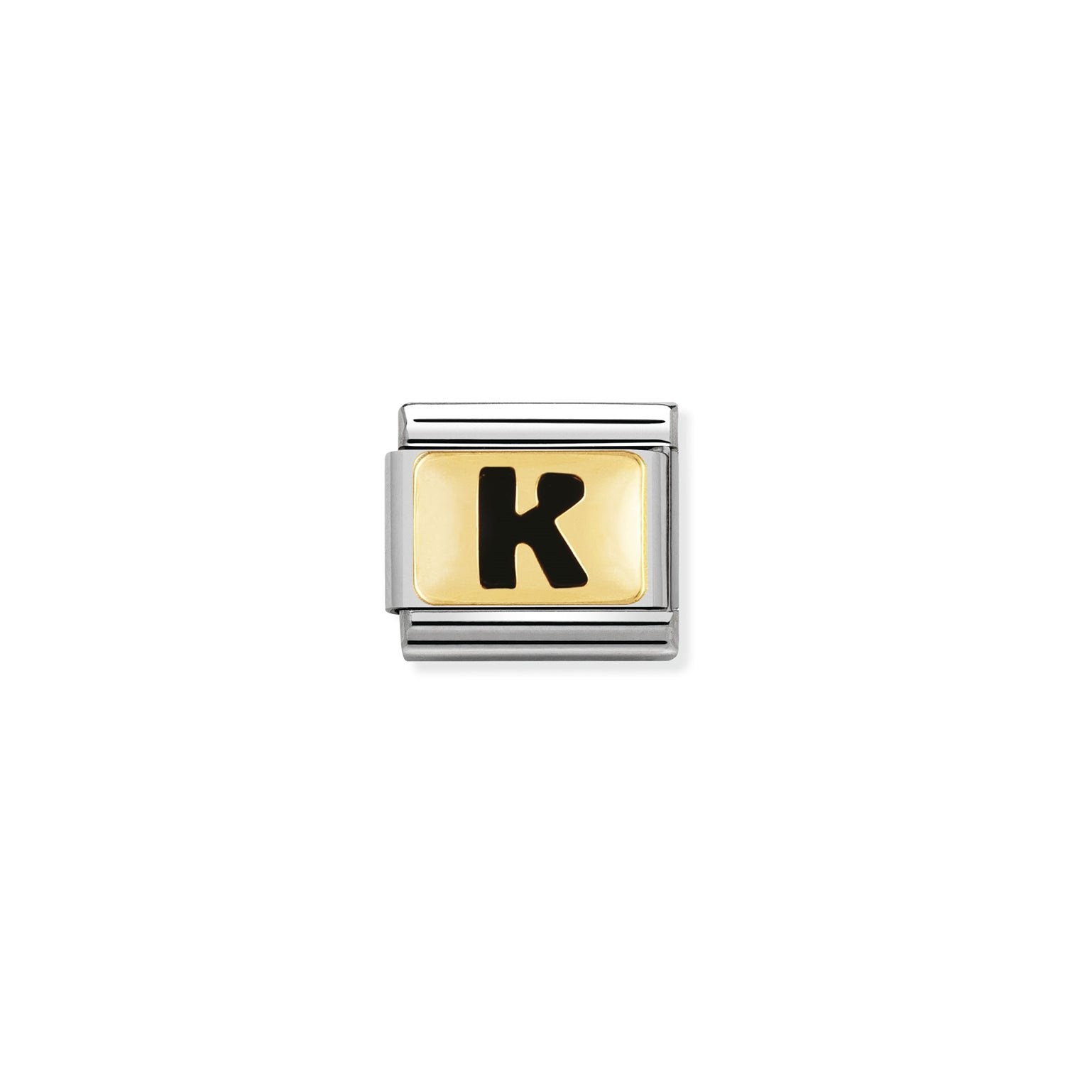 Nomination Composable Classic Charm Buchstabe K schwarz - Edelstahl, Gold 750 Gelbgold, Emaille