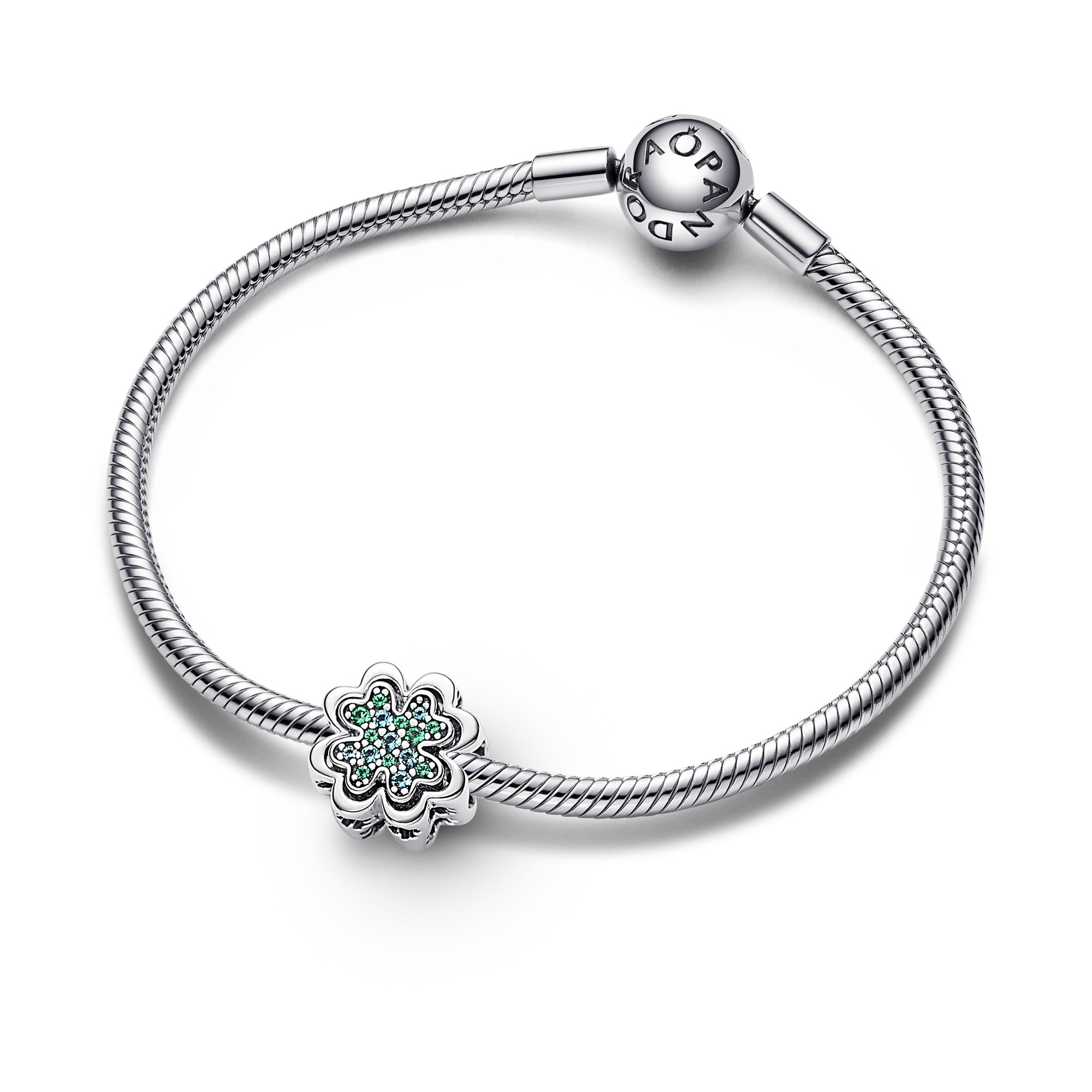 Pandora Teilbares Vierblättriges Kleeblatt Charm - Glücksbringer - Sterling Silber - Crystal Grün Ansicht 3 – Ansicht 3