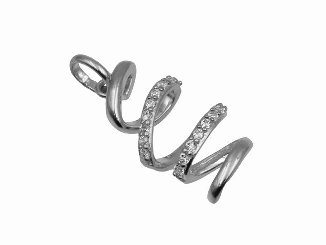 Anhänger aus 925 Sterling Silber, poliert und rhodiniert, mit geschwungener Form und Zirkonia besetzt, von Juwelier Harnisch, vielseitig verwendbar.