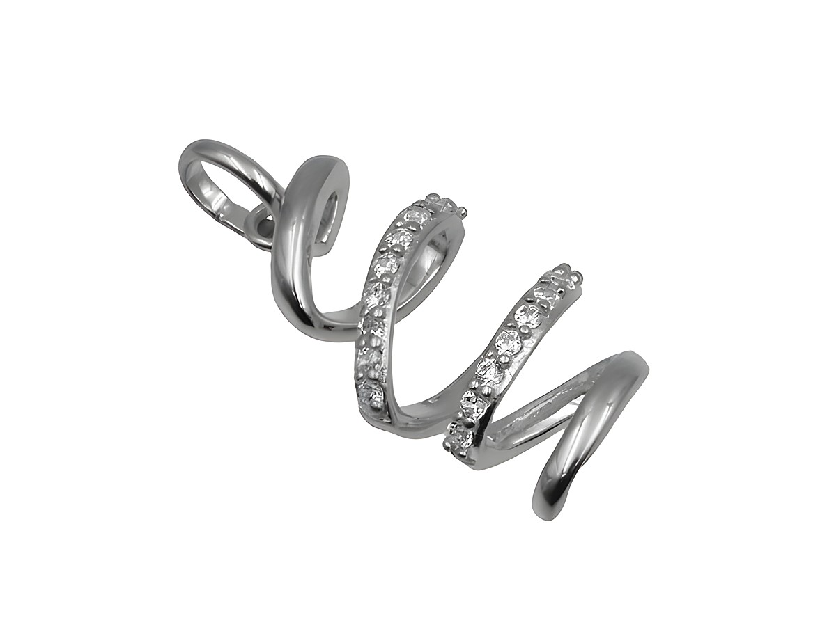 Anhänger aus 925 Sterling Silber, poliert und rhodiniert, mit geschwungener Form und Zirkonia besetzt, von Juwelier Harnisch, vielseitig verwendbar.