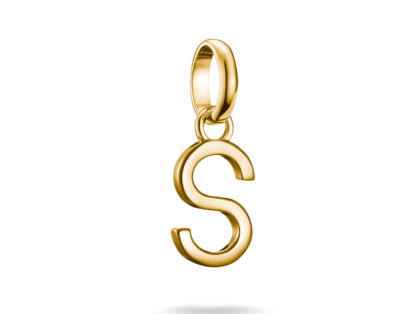 Charm in Form des Buchstabens S aus Silber und vergoldet, Teil der Thomas Sabo Charm Club CONNECT Kollektion, mit Öse zum Anhängen, modernes und elegantes Design.