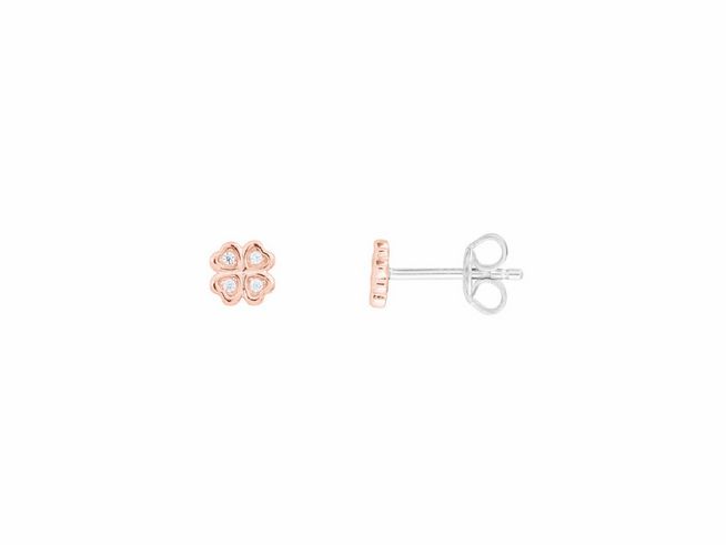 Xenox Sterling Silber Ohrringe XS3471R Ear Candies in Roségold Vergoldung, Kleeblatt-Design mit funkelnden Details, hochwertiger Ohrschmuck für stilvolle Akzente.
