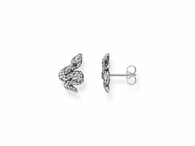 Ohrstecker von Thomas Sabo in Form einer Schlange, aus geschwärztem Sterling Silber mit Zirkonia, elegant und detailreich gestaltet. Ideal für einen stilvollen Look.