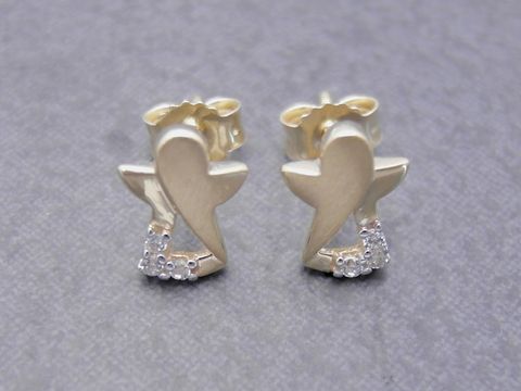 Ohrringe Engel in Gold mit niedlichem Design, verziert mit weißen Zirkonia, hergestellt von Juwelier Harnisch, ideal für jeden Anlass.