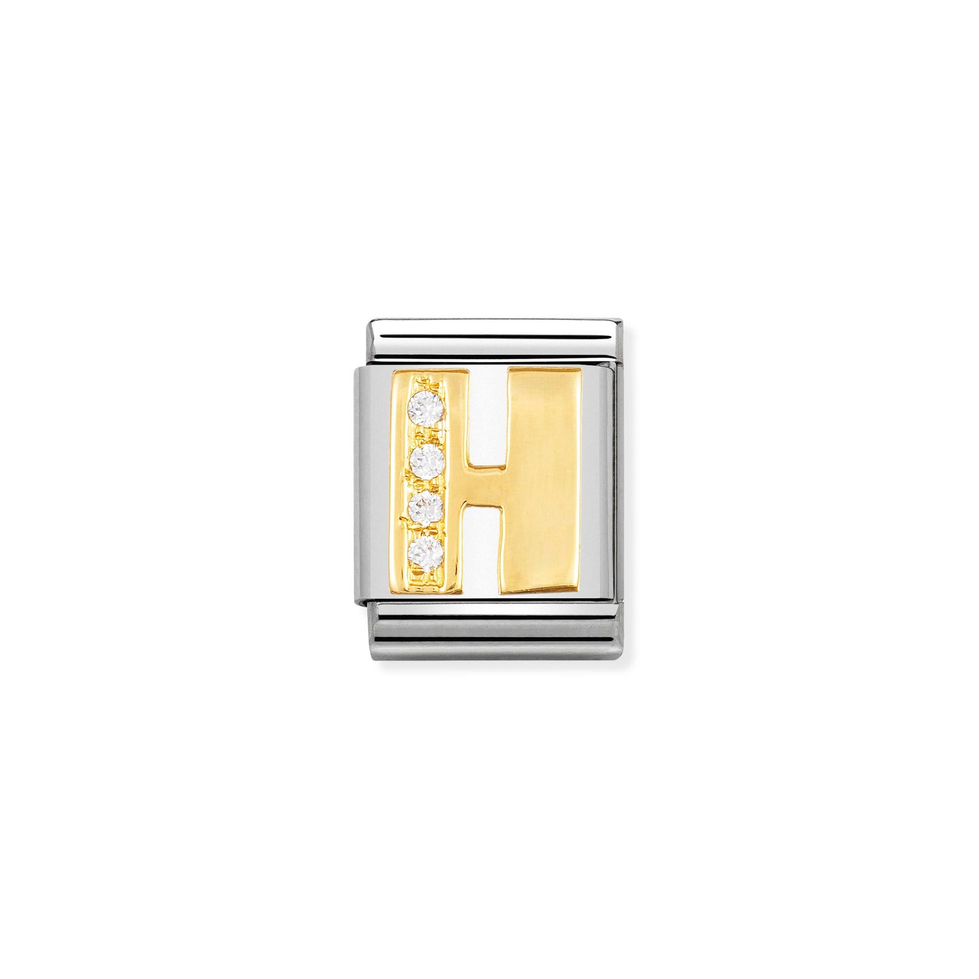 Nomination Composable Big Charm Buchstabe H - Edelstahl, Gold 750 Gelbgold, Zirkonia