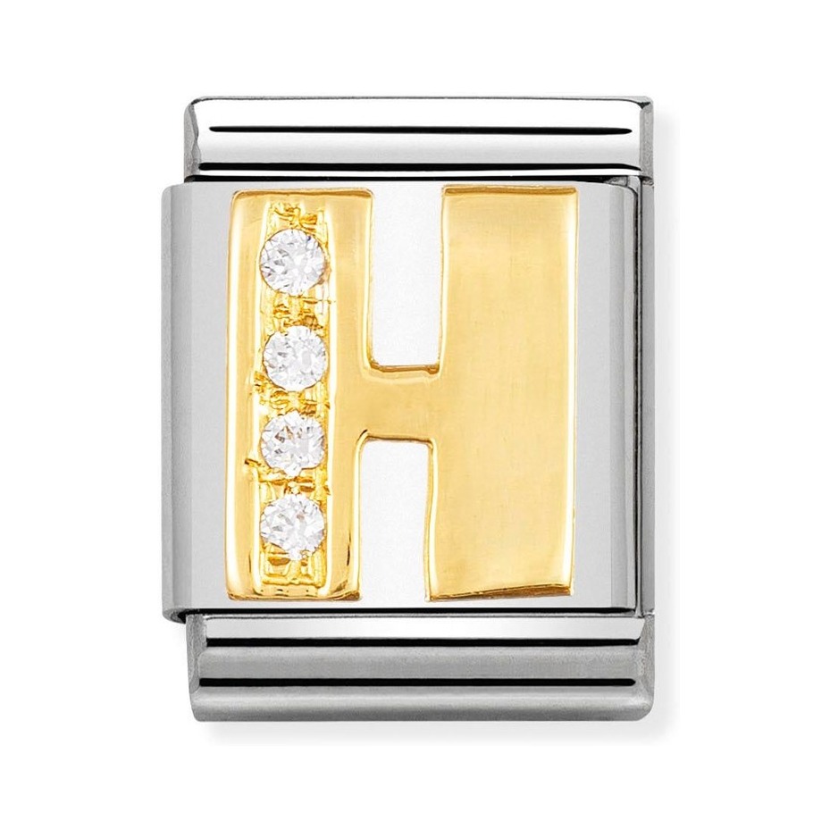 Nomination Composable Big Charm Buchstabe H - Edelstahl, Gold 750 Gelbgold, Zirkonia