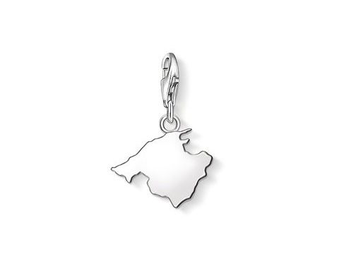 Charm in Form der Karte von Mallorca, aus hochwertigem Silber, Hersteller Thomas Sabo, ideal als Ländercharms für Schmuckstücke, schlichtes, elegantes Design.