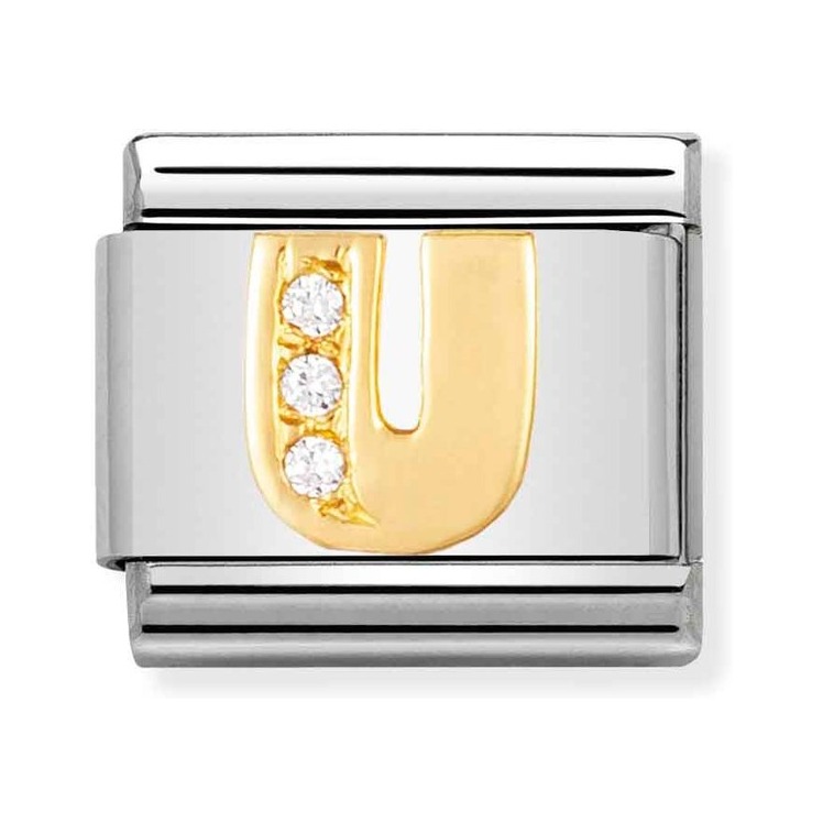 Nomination Composable Classic Charm Buchstabe U - Edelstahl, Gold 750 Gelbgold, Zirkonia