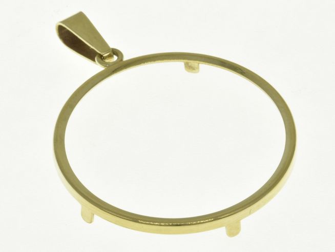Münzfassung Anhänger aus 585 Gold in schlichter Design, Durchmesser 32,1 mm, geeignet für Münzen, hergestellt von Juwelier Harnisch, ideal für individuelle Schmuckstücke.