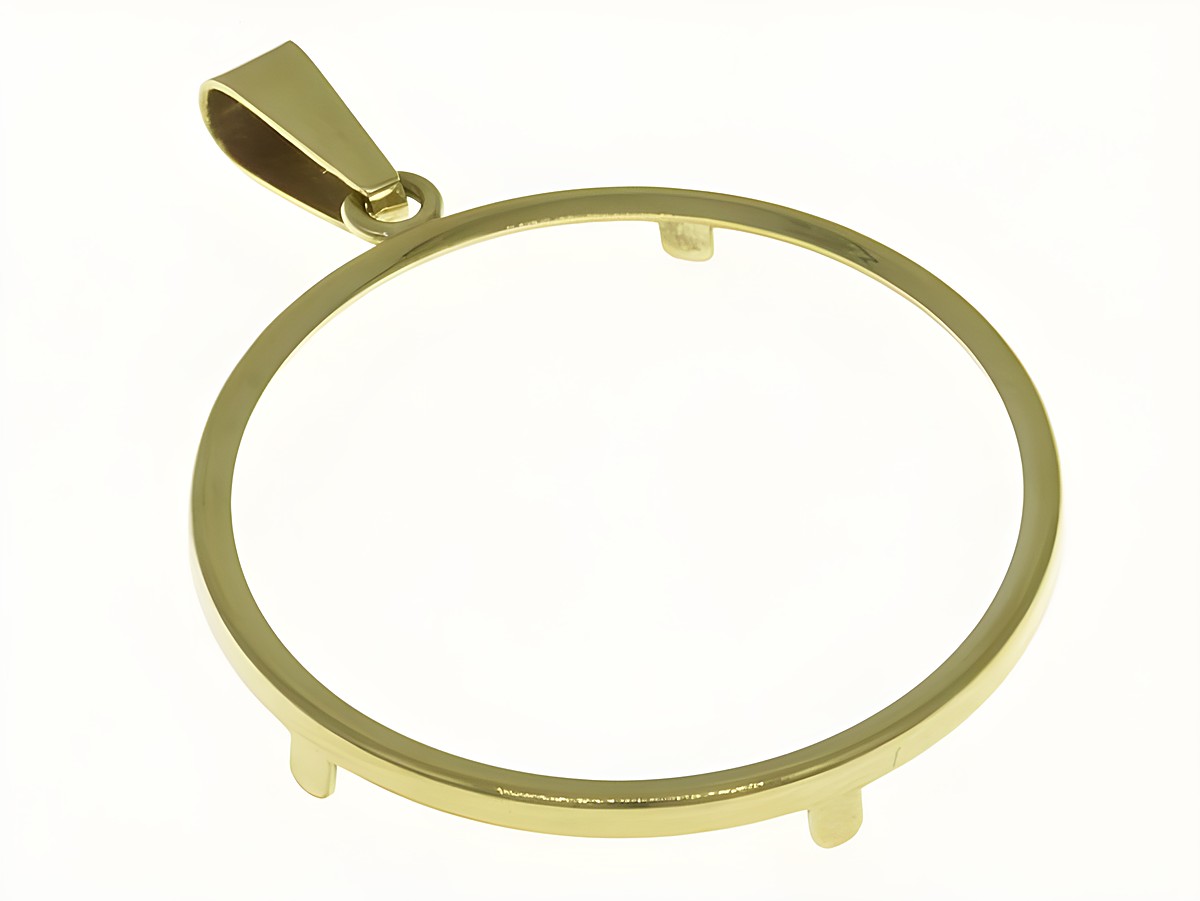 Münzfassung Anhänger aus 585 Gold in schlichter Design, Durchmesser 32,1 mm, geeignet für Münzen, hergestellt von Juwelier Harnisch, ideal für individuelle Schmuckstücke.