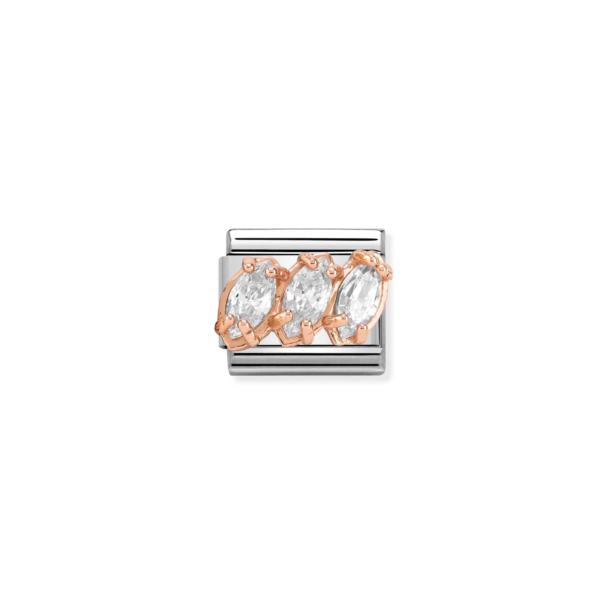 Nomination Composable Classic Charm Triptychon weiß - Edelstahl, Gold 375 Roségold, Zirkonia