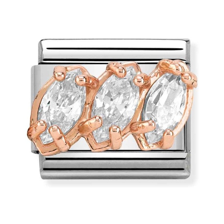 Nomination Composable Classic Charm Triptychon weiß - Edelstahl, Gold 375 Roségold, Zirkonia