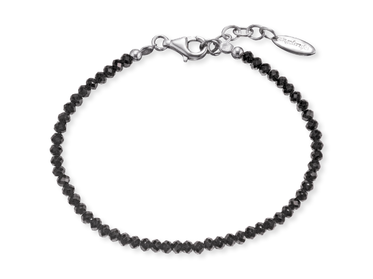 Engelsrufer ERB-20-1BS Black Spinell Armband aus rhodiniertem Silber und schwarzen Spinellen auf Nylon mit einer Länge von 18 cm, ausgestattet mit einem praktischem Verschluss und Anhänger.