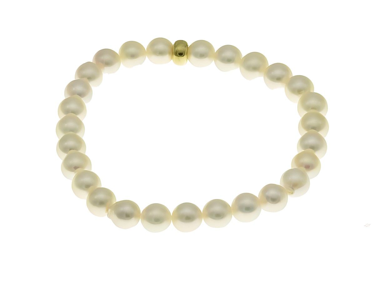 Armband rund mit Akoya Zuchtperlen und Gold 585, 19,5 cm lang, eindrucksvoll und elegant, hergestellt von Juwelier Harnisch, stilvolles Perlenarmband für besondere Anlässe.
