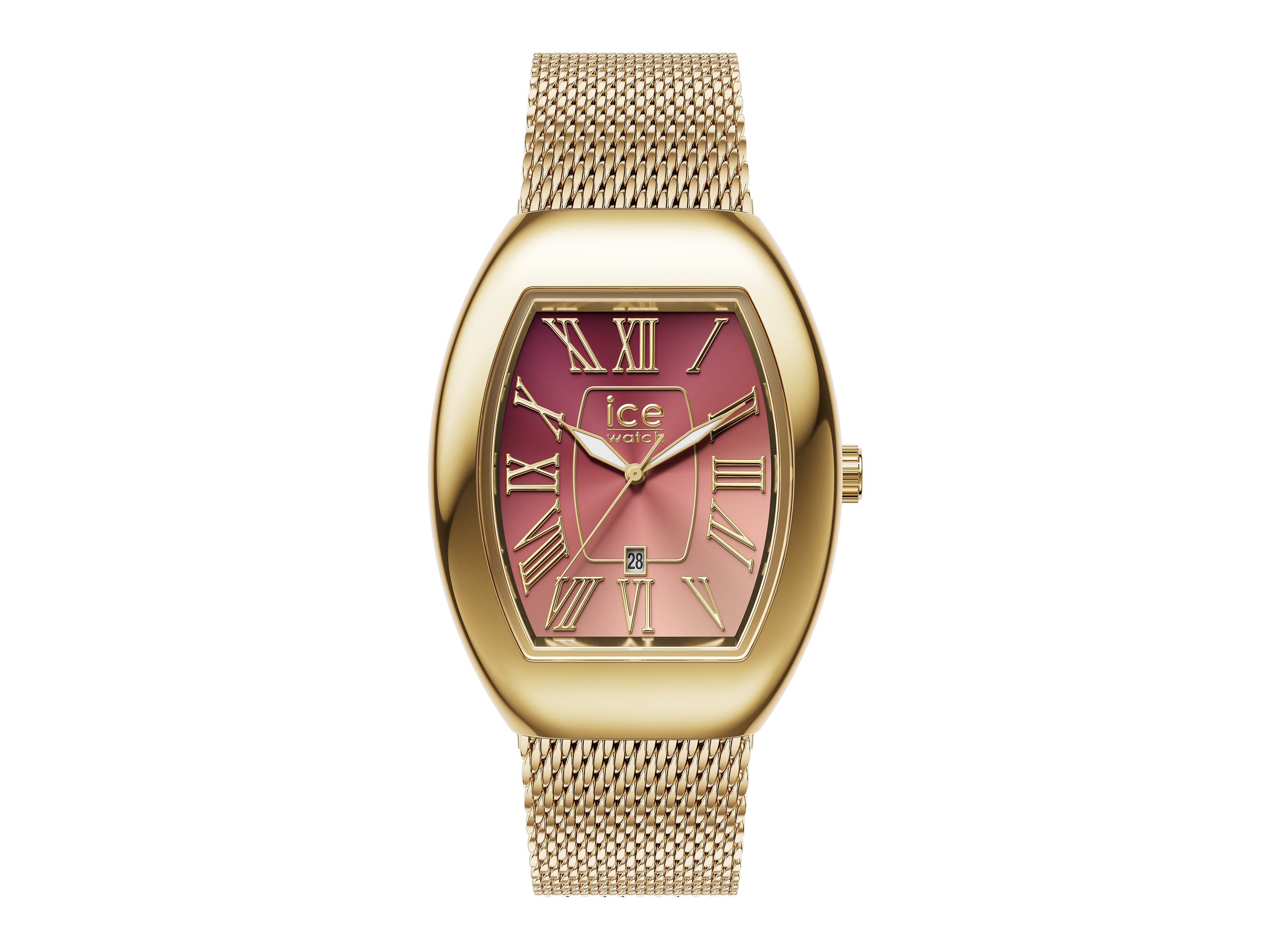Ice Watch 024488 ICE boliday Uhr in Gold mit pinkem Zifferblatt und Römischen Ziffern, ausgestattet mit einem eleganten Milanaise-Armband, ideal für jeden Anlass. Hersteller: Pandora. Neuheiten.