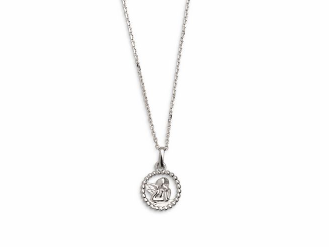 Xenox Sterling Silber Kette XS3548 mit einer Länge von 40-45 cm, featuring ein Schutzengel-Anhänger in einem runden Rahmen, ideal für stilvolle und bedeutungsvolle Schmuckansprüche.