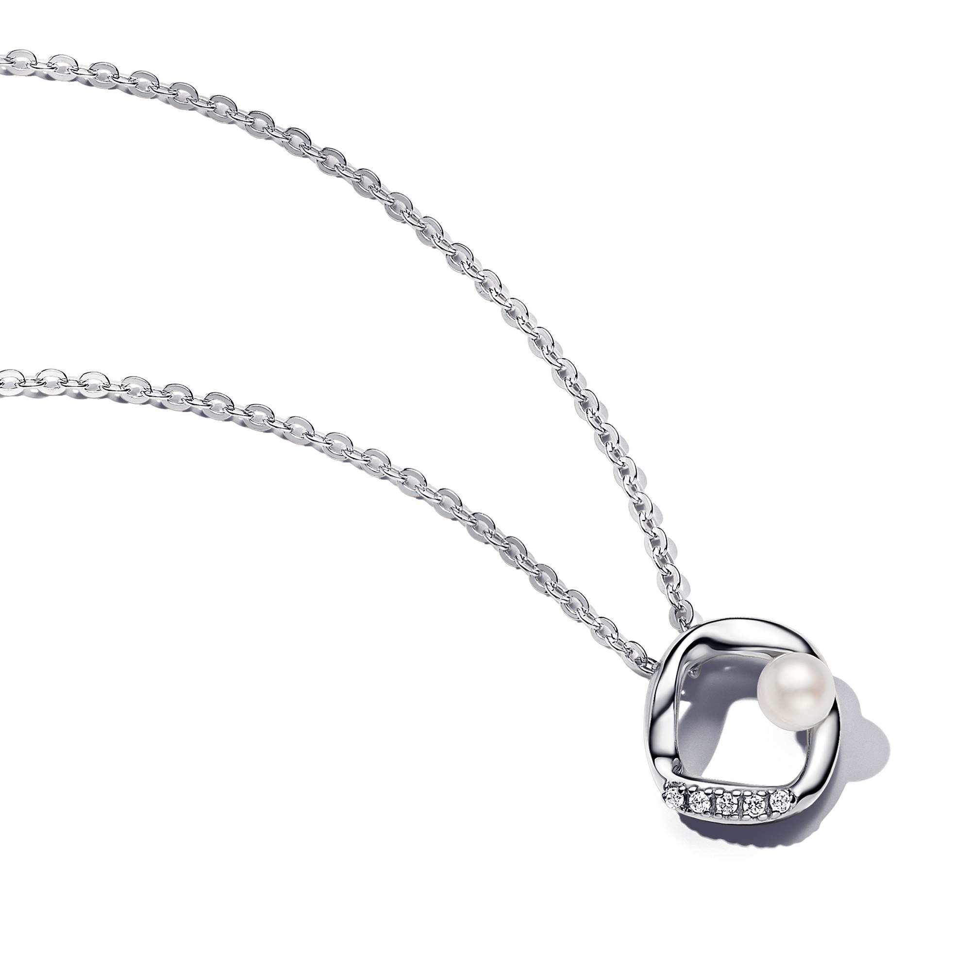 Pandora ESSENCE 45 cm organisch geformter Pavé Kreis & Süßwasserzuchtperlen Collier-Halskette - Silber