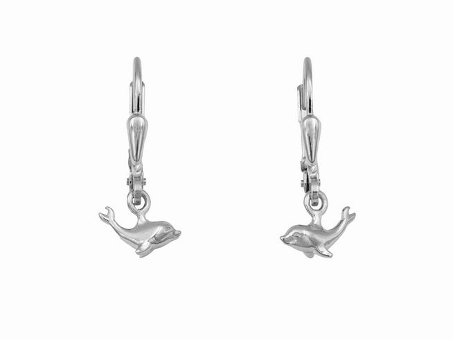 Ohrringe Ohrhänger Delfin aus Sterling Silber rhodiniert von Juwelier Harnisch, für Kinder, mit niedlichem Delfinmotiv, ideal für kleine Tierliebhaber.