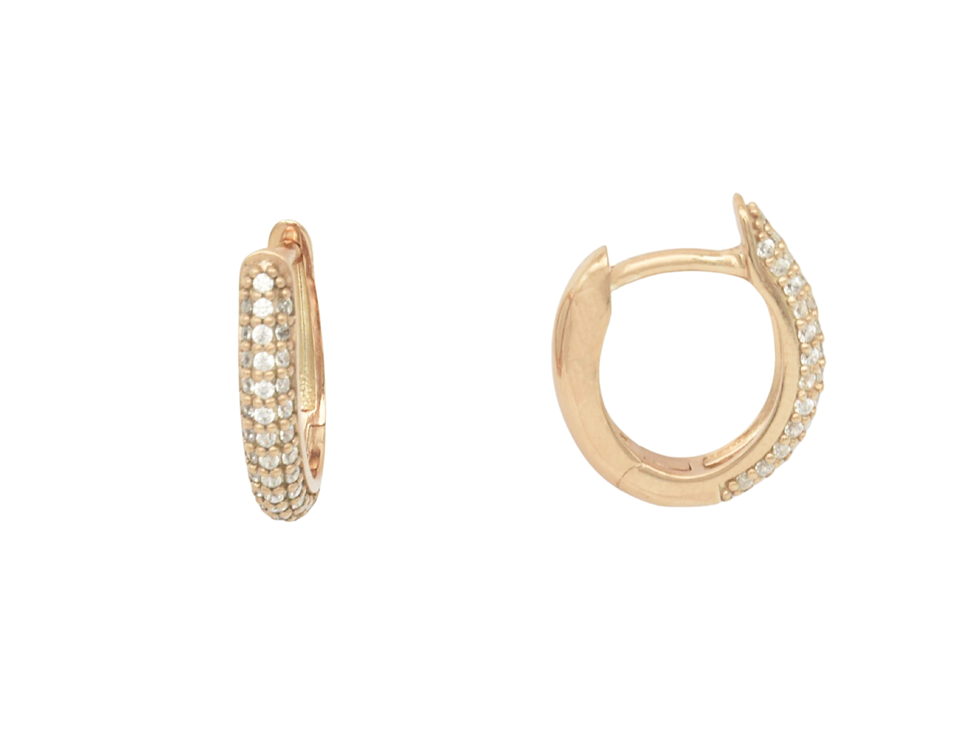 Ohrring ovale Creolen - Sterling Silber Roségold Vergoldung - Zirkonia - 1,5 cm