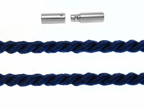 Kordel gedreht 23 cm in Blau mit einem Durchmesser von 2 mm und einem silbernen Bajonett. Hersteller ist Juwelier Harnisch, ideal für Schmuckgestaltungen.