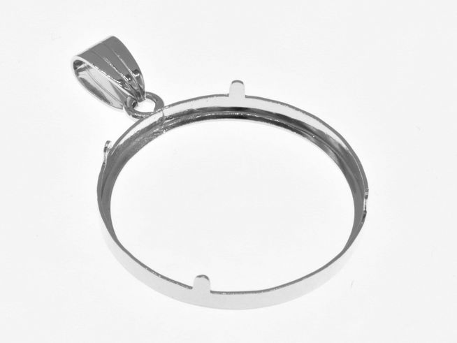 Schlichtes Münzfassung Anhänger aus 925 Sterling Silber, rhodiniert, max. Durchmesser 27 mm für Münzen bis 3,0 cm, Hersteller Juwelier Harnisch. Ideal zur individuellen Gestaltung.