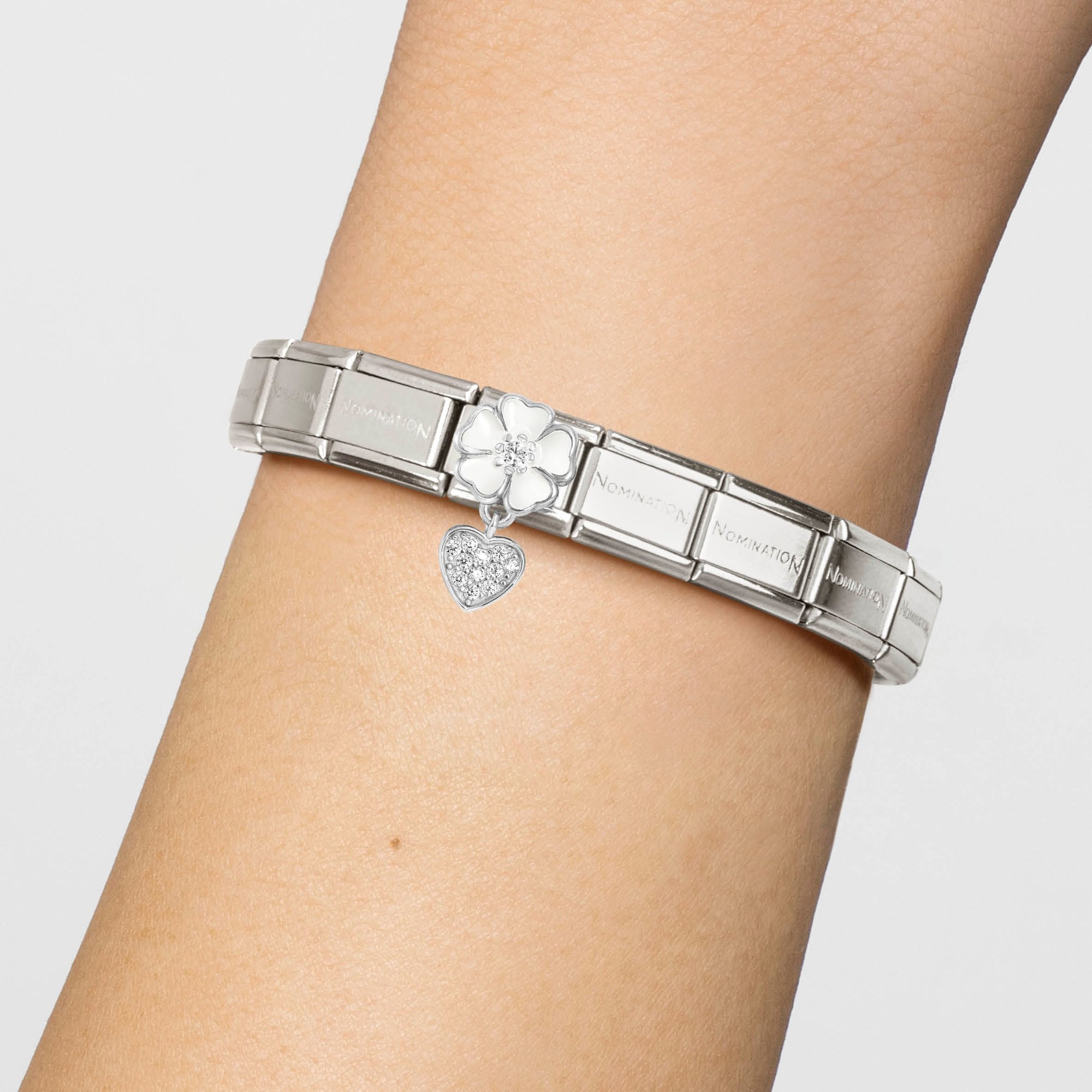 Nomination Composable Classic Charm Blume weiß Herz - Edelstahl, Sterling Silber, Emaille, Zirkonia – Ansicht 2