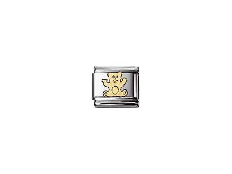 403011211-0 Bär aus der Kollektion NOMINATION Classic Tiere, gestaltet in Gold auf silbernem Grund, fröhlicher Bär mit offenen Armen, idealer Anhänger für Tierliebhaber.