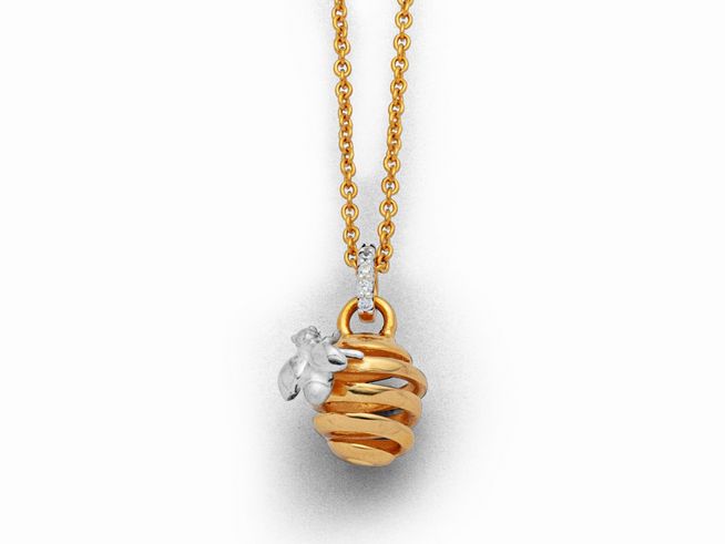 Sterling Silber Kette mit einem schimmernden Bienen-Anhänger in goldfarbenem Design und der Biene aus Silber, perfekt für jeden Anlass und stilvoll tragbar.
