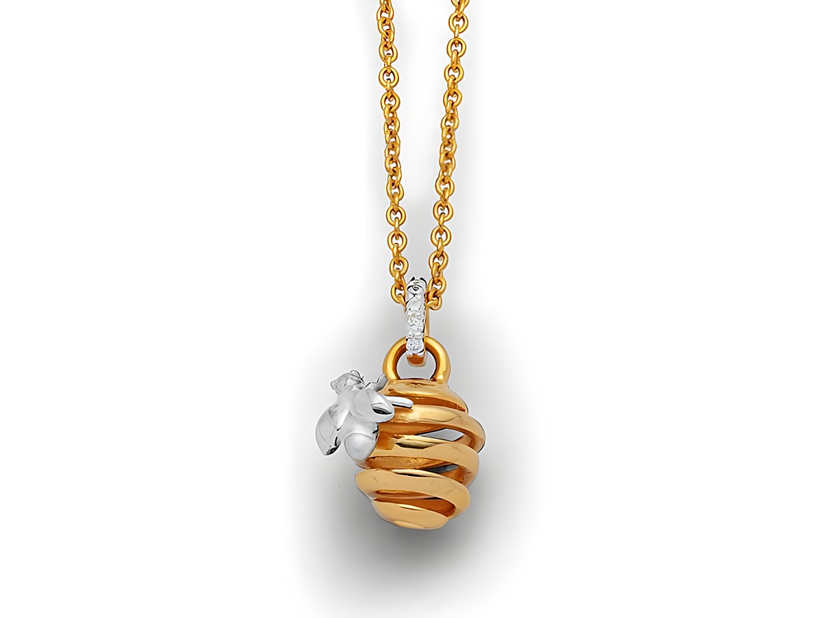 Sterling Silber Kette mit einem schimmernden Bienen-Anhänger in goldfarbenem Design und der Biene aus Silber, perfekt für jeden Anlass und stilvoll tragbar.