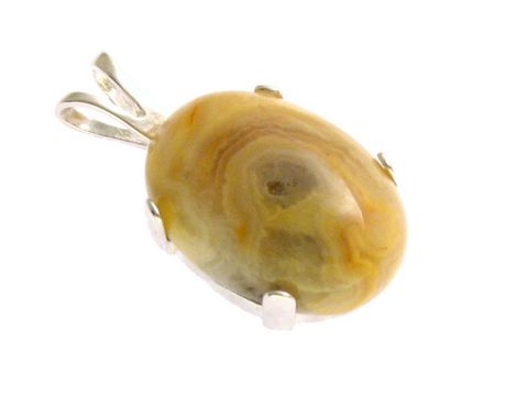 37150-0 Mexikanischer Achat - Sterling Silber Anhänger mit ovalem Cabochonstein in sanften Erdtönen, elegant gefasst in poliertem Silber, ideal als Schmuckstück für besondere Anlässe.