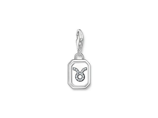 Charm-Anhänger von Thomas Sabo für das Sternzeichen Stier aus geschwärztem Silber mit Zirkonia-Steinen verziert, elegantes Design, ideal zum individuellen Schmuckstyling.